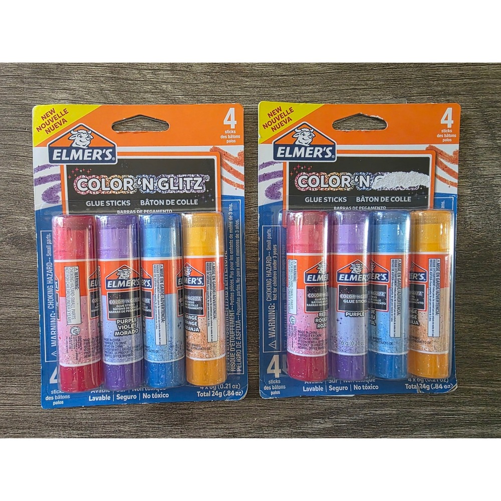 Elmers Color N Glitz Glitter Glue Sticks 4ct Washable Non-Toxic 2 Packs 8 Total